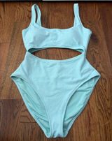 aerie Light Aqua Cutout One-Piece Swimsuit Size Large Photo 0