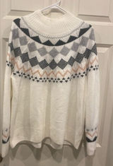 Vince Camuto Womens Medium Ivory Fair Isle‎ Mock Neck Pullover Sweater Knit Photo 0