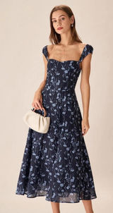 RIHOAS Navy Floral Sweetheart Neck Midi Dress Photo 0