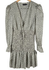 PrettyLittleThing Black Dalmatian Print Smocked Waist Tie Front Mini‎ Dress 6 Photo 0