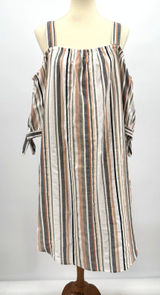 Hint of Blush Striped Cold Shoulder Midi Dress Plus 3X Boho Tie Sleeve Cotton Photo 0