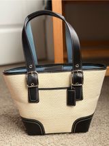 Vintage Coach 4467 Straw Leather Mini Tote Bag Black Trim Y2K Authentic Photo 0
