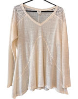 Self Esteem Boho Burnout Lace Top Womens XL Ivory‎ Excellent Geometric V-Neck Photo 0