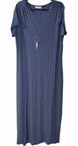 NWOT Plus Size Navy Blue Striped Maxi Dress Detachable Necklace 3X Photo 0