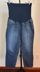 Motherhood Dark Blue Straight-Leg Maternity Jeans with Black Waist Panel Photo 0
