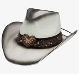 White Western Straw Cowgirl Hat with Heart Concho Photo 0