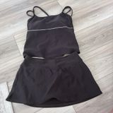Lands End Womens Brown Ribbed Tankini Top and Swim Skirt Set Bottom 6 Top 8P Photo 0