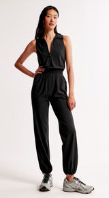 Abercrombie & Fitch Traveler Zip-Up Jumpsuit Dark Navy Blue M Petite Photo 0