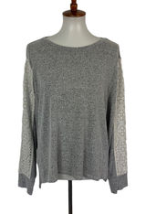 Anthropologie Flora Nikrooz Gray Knit Top‎ L Lace Sleeve Pullover Loungewear Casual Cozy Shirt Photo 0