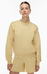 Aritzia TNA Cozy Fleece Perfect Crew Sweatshirt Yellow Solid Pullover Women's S Photo 0