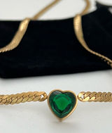 18K Gold Plated Green Heart snake chain Necklace Stainless Steel womens jewelry Photo 0
