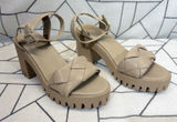 Madden Girl Platform Sandals Size 9 Tan Woven Lug Sole Block Heel Buckle Strap Photo 0