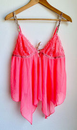 VICTORIA'S SECRET Neon Pink Sheer Flyaway Lingerie Babydoll Cami Womens Large Photo 0