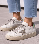 Golden Goose Hi Star White Leather Glitter Star Mirror Heel Shoes Sneakers Sz 39 Photo 0