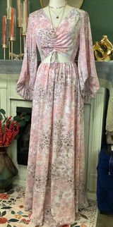 Entro Pink Floral Cutout Maxi Dress Balloon Sleeve V-Neck Boho D17638‎ Small Photo 0