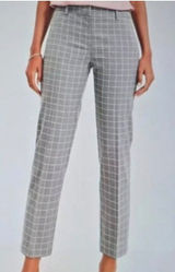 LOFT Grey Windowpane Plaid Straight Leg Trousers Dress Pants Womens Mid Rise 10 Photo 0