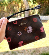 NWOT Coach Canvas Wristlet Wallet With Strap Floral Print Brown/Red Photo 0