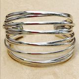 Silver Tone Polished Classic Statement Cuff Photo 0