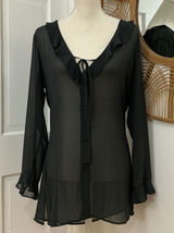 Victoria's Secret Sheer Black Ruffle Blouse M Y2K Whimsigoth Dark Academia VTG Photo 0
