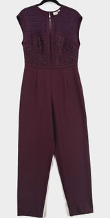 ASOS Burgundy Lace Jumpsuit Women US 6 Crochet Mesh Bodice Tapered Leg Formal Photo 0