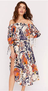 Free People Shasta Skirt Set Floral Off Shoulder Crop Top Tiered Midi Skirt M Photo 0