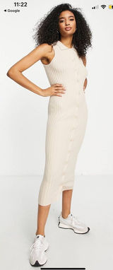 Asos design knitted midi dress in cream buttoned with collar Photo 0