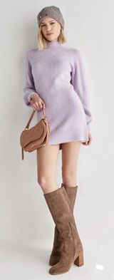 Miami Francesca’s Rosemary Mock Neck Fuzzy Sweater Mini Dress Soft Lilac medium Photo 0
