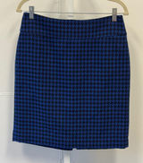 Ann Taylor Blue Black Houndstooth Tweed Wool Blend Pencil Skirt Size 6 Career Photo 0
