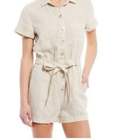 Cloth & Stone Size S 100% Linen Rolled Hem Pocket Utility Romper Photo 0