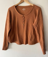 Hollister Brown Terracotta Waffle Knit Henley Long Sleeve Top Photo 0