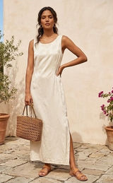 Hilo Hattie Hawaii‎ Silk Jacquard Pineapple Maxi Dress Cream Ivory Sleeveless 18 Photo 0