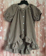 Unbranded Brown Gingham White Plaid Puff Sleeve Hi Lo Hem Button Front Top Sz S Photo 0