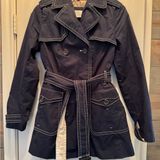 Banana Republic Dark Blue Trench Coat with White Stitching Photo 0