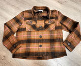 BB Dakota by Steve Madden Large L Boxy Shacket Cashew Plaid Flannel Photo 0