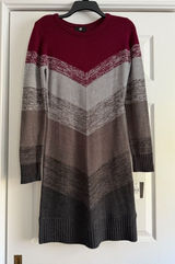 Iz Byer Burgundy and Gray Long Sleeve Dress Photo 0