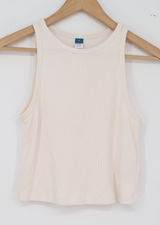 Old Navy Tank Top Womens S Ribbed Racerback Cream High Neck Cropped Excellent Photo 0