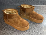 SHEIN Chestnut Faux Suede Faux Fur Platform Ankle Slippers Photo 0