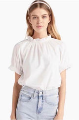 Hill House Home The Ruffle Top White Cotton Puff Sleeve Victorian Blouse Small Photo 0