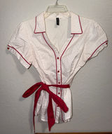 Vintage Polka Dot Shirt 50s 60s 70s 80s Diner Top with belt rockabilly dress up Photo 0