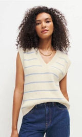 Reformation Janey Cotton Striped White and Blue Oversized Sweater Vest Medium Photo 0
