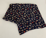 EUC Navy blue gold lettering pattern 100%‎ silk scarf neck tie wrap Photo 0