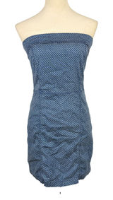 American Eagle Strapless Mini Dress Womens Small Polka Dot Denim Tube Blue Photo 0
