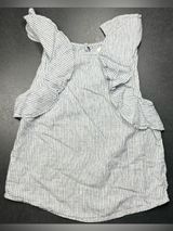 J. Crew Mercantile Women's Size 0 Blue White Stripe Linen Sleeveless Ruffle Top Photo 0