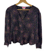 Kate Spade Polka Dot Wrap Blouse‎ Size XS Black Peplum Long Sleeve Preppy Office Photo 0