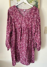Old Navy Long Sleeve V-Neck Swing Floral Mini Dress Burgundy Pink XXL Photo 0