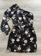 Abercrombie & Fitch Women's One Shoulder Black Satin Floral Mini Dress Size XS Photo 0