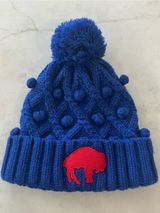 NFL Royal Blue Pom Pom Beanie with Red Buffalo Patch Photo 0