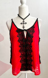 Red Black Lace Tank Top Women’s Large‎ Y2K 2000s Fairy Grunge Mall Goth Emo Photo 0