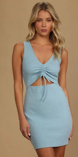 Lulus Go With You Light Blue Ribbed Ruched Cutout Sleeveless Bodycon Dress Sz L Photo 0