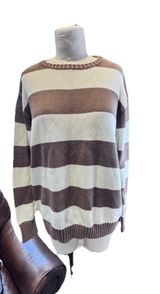 Brandy Melville Brianna Cotton Thick Stripe Sweater Navy Brown White One Size OS Photo 0